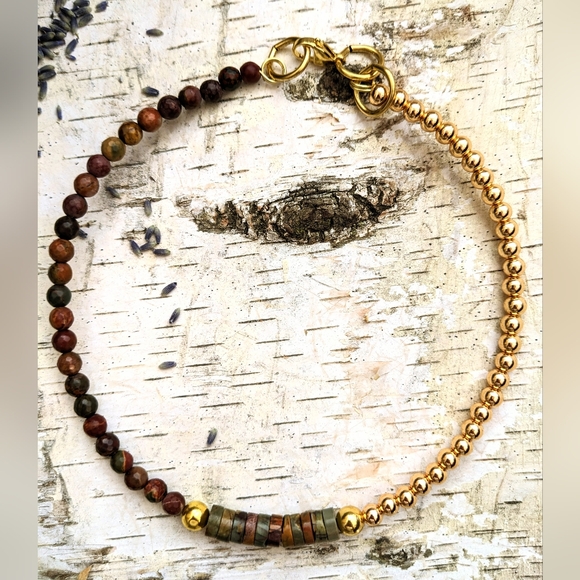 Natural Red Creek Jasper Earth Colors In Assymetrical  Choker/Necklace - Picture 5 of 8